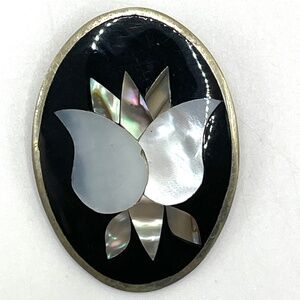 Alpaca Mexico Silver Signed Abalone MOP Floral Pin Brooch Pendant
